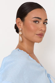 Metal Framed Resin Drop Earrings (Cream/Gold)