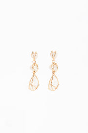 Metal Framed Resin Drop Earrings (Cream/Gold)
