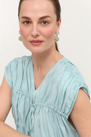 Double Stone Drop Earrings (Sage/Gold)