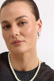 Glass Pearl Pod Stud Earrings (Cream/Silver)