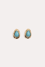 Stone and Metal Stud Earrings (Turquoise)