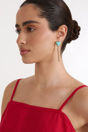 Stone Tassel Earrings (Turquoise/Gold)