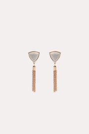 Stone Tassel Earrings (White/Gold)
