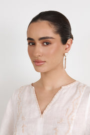 Stone Tassel Earrings (White/Gold)