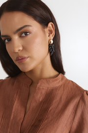 Stone Cluster Earrings (Black/Gold)
