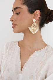 Woven Timber Bead Earrings (Natural)