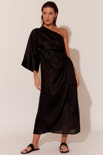 Eva Linen Asymmetrical Dress (Black) – adorne