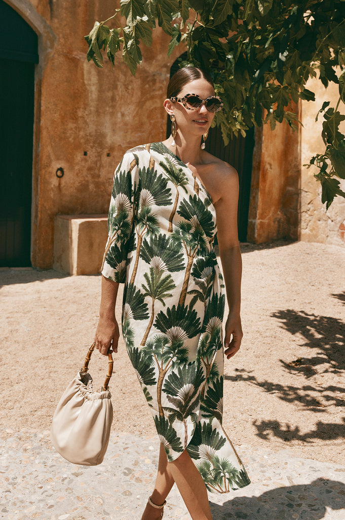 Eva Palm Asymmetrical Dress (Print) – adorne