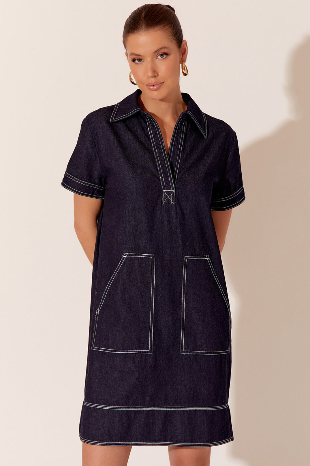 Contrast stitch denim clearance dress