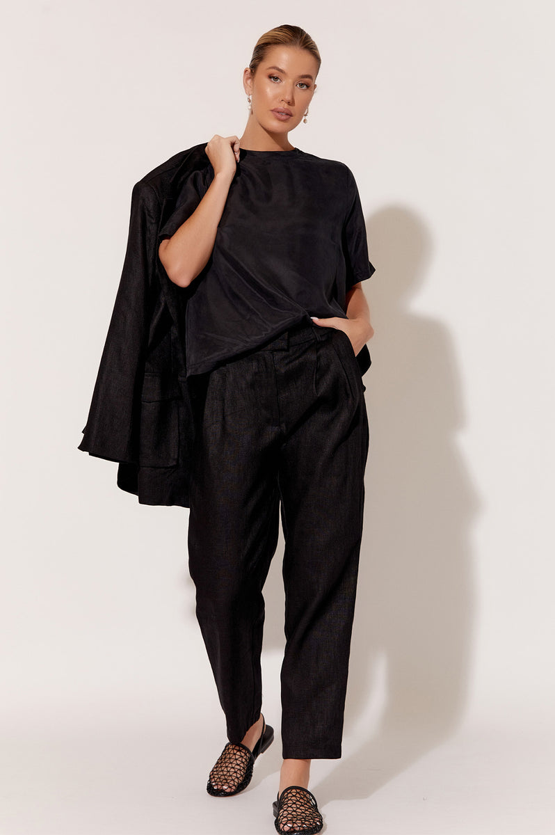 Lula Pleated Linen Pant (Black) – adorne