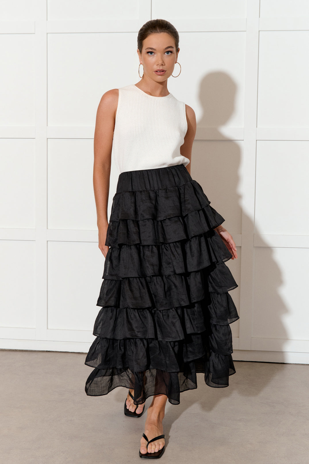 Maisy Ruffle Ramie Skirt in Black adorne