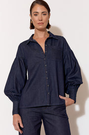 Ebony Pintuck Detail Denim Shirt (Denim)
