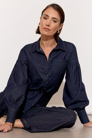 Ebony Pintuck Detail Denim Shirt (Denim)