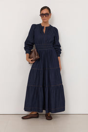Violette Long Sleeve Denim Dress (Denim)