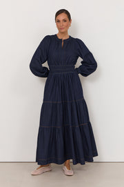 Violette Long Sleeve Denim Dress (Denim)