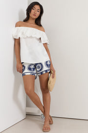 Serena Poplin Frill Top (White)