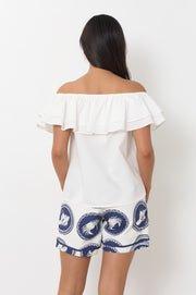Serena Poplin Frill Top (White)