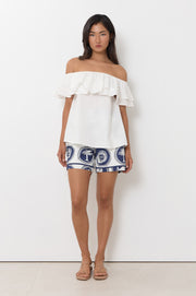 Serena Poplin Frill Top (White)