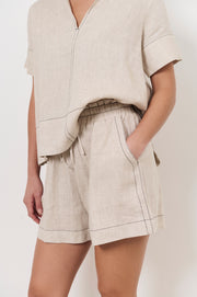 Billy Contrast Stitch Linen Short (Natural)