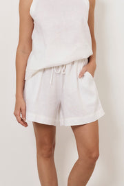 Billy Contrast Stitch Linen Short (White)