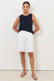 Heidi Contrast Stitch Bermuda Short (White)