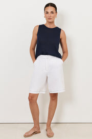 Heidi Contrast Stitch Bermuda Short (White)