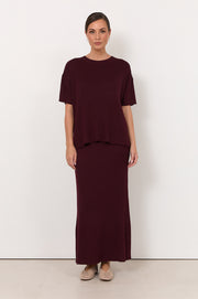 Shani Rib Knit Short Sleeve Top (Burgundy)