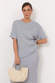 Shani Rib Knit Short Sleeve Top (Dove)