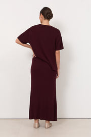Taylor Rib Knit Midi Skirt (Burgundy)