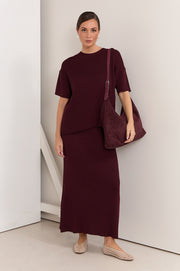 Taylor Rib Knit Midi Skirt (Burgundy)