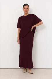 Taylor Rib Knit Midi Skirt (Burgundy)