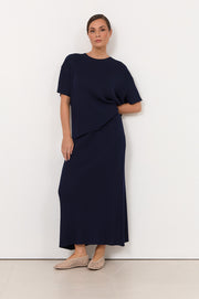 Taylor Rib Knit Midi Skirt (Navy)