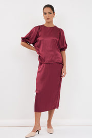 Brook Satin Skirt (Burgundy)