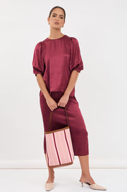 Brook Satin Skirt (Burgundy)