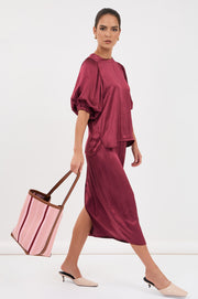 Brook Satin Skirt (Burgundy)