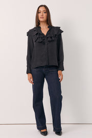 Micky Frilled Cupro Shirt (Black)