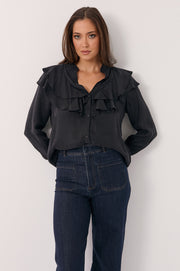 Micky Frilled Cupro Shirt (Black)