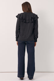 Micky Frilled Cupro Shirt (Black)