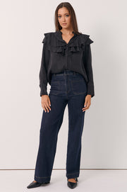 Micky Frilled Cupro Shirt (Black)