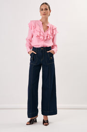 Micky Frilled Cupro Shirt (Pink)