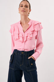 Micky Frilled Cupro Shirt (Pink)