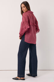 Wanda Embroidered Ramie Shirt (Berry)