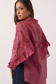 Wanda Embroidered Ramie Shirt (Berry)
