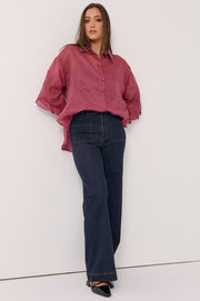 Wanda Embroidered Ramie Shirt (Berry)