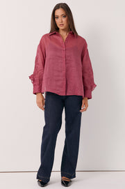 Wanda Embroidered Ramie Shirt (Berry)