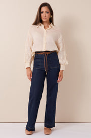 Wanda Embroidered Ramie Shirt (Cream)