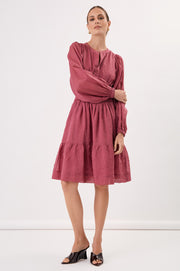 Violette Long Sleeve Ramie Short Dress (Berry)