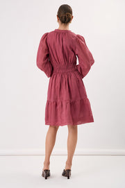 Violette Long Sleeve Ramie Short Dress (Berry)