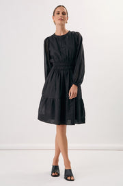 Violette Long Sleeve Ramie Short Dress (Black)