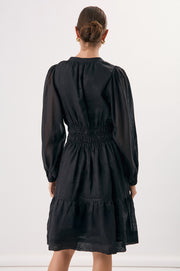 Violette Long Sleeve Ramie Short Dress (Black)